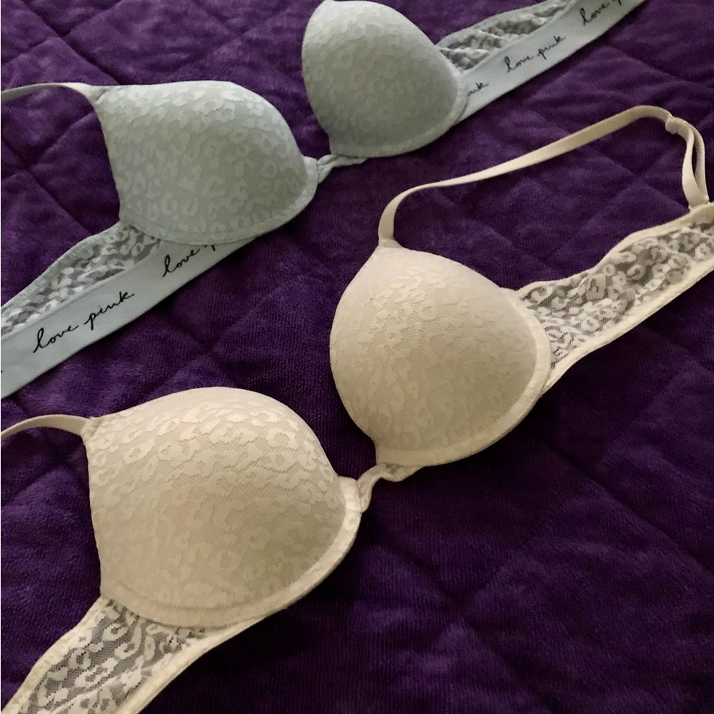 Victoria’s Secret push up demi cup bra size 36A in light blue or light pink.